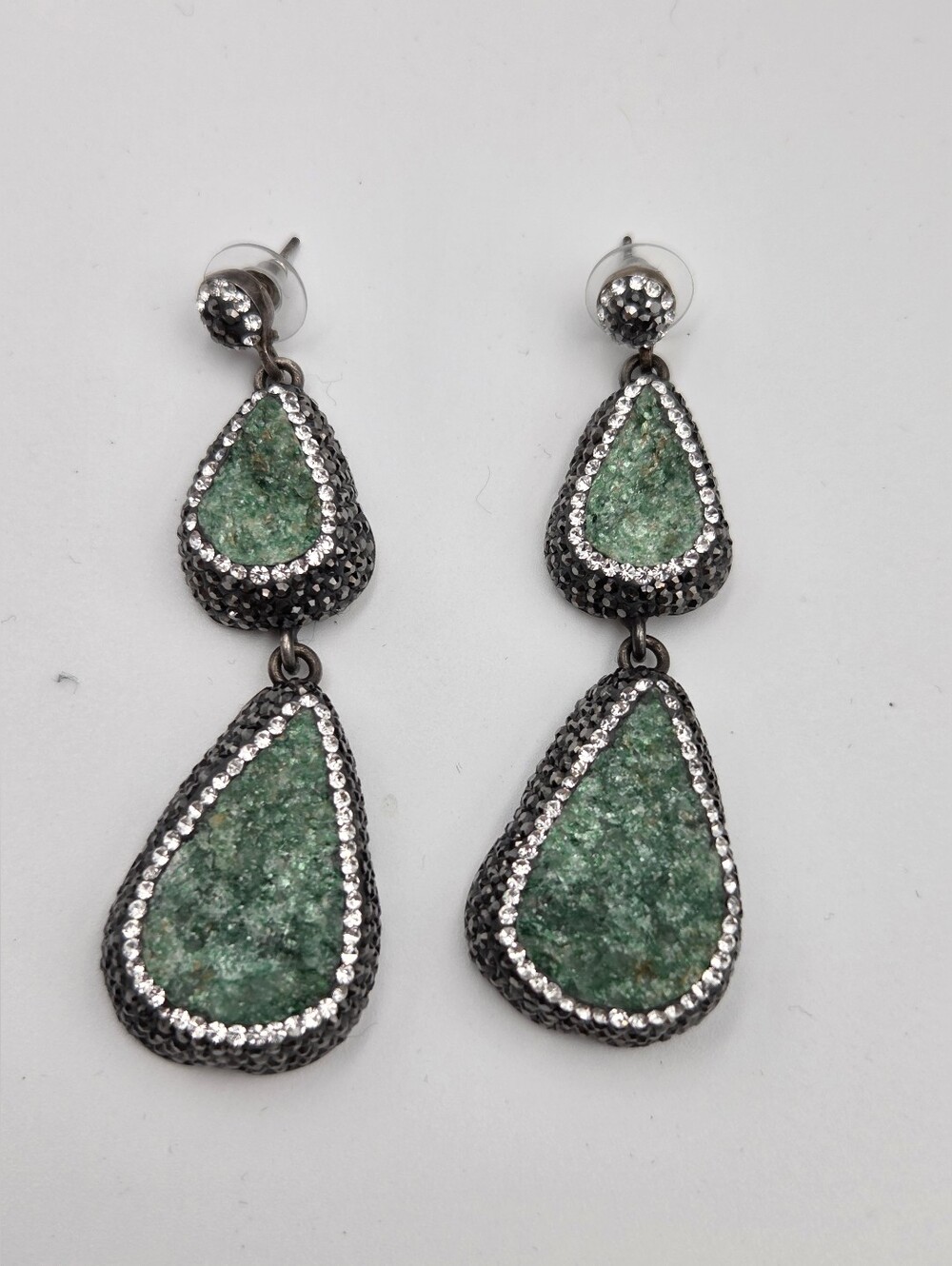 NEW 925 sterling silver dangles featuring natural green druzy stones